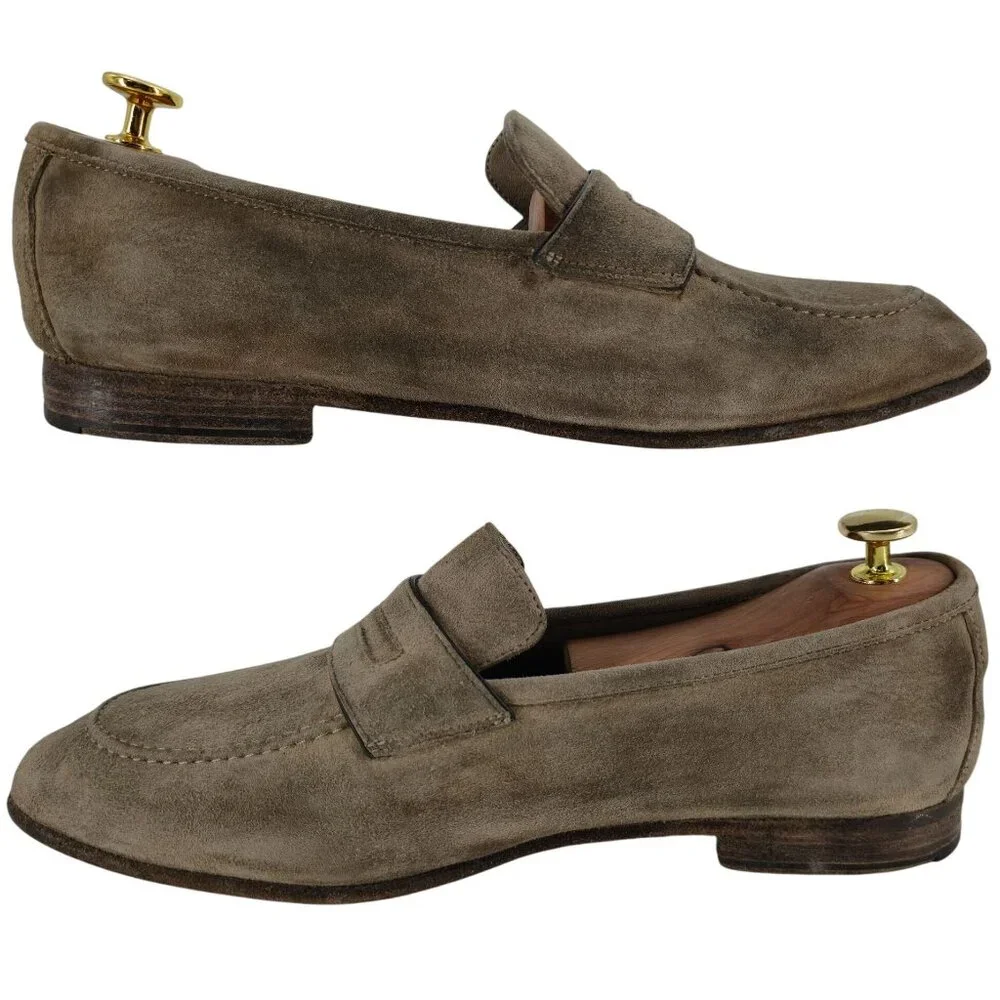 Andrea Ventura Firenze Mens 8.5D Tan Soft Suede Dress Shoes Penny Loafers Italy - Picture 6 of 11